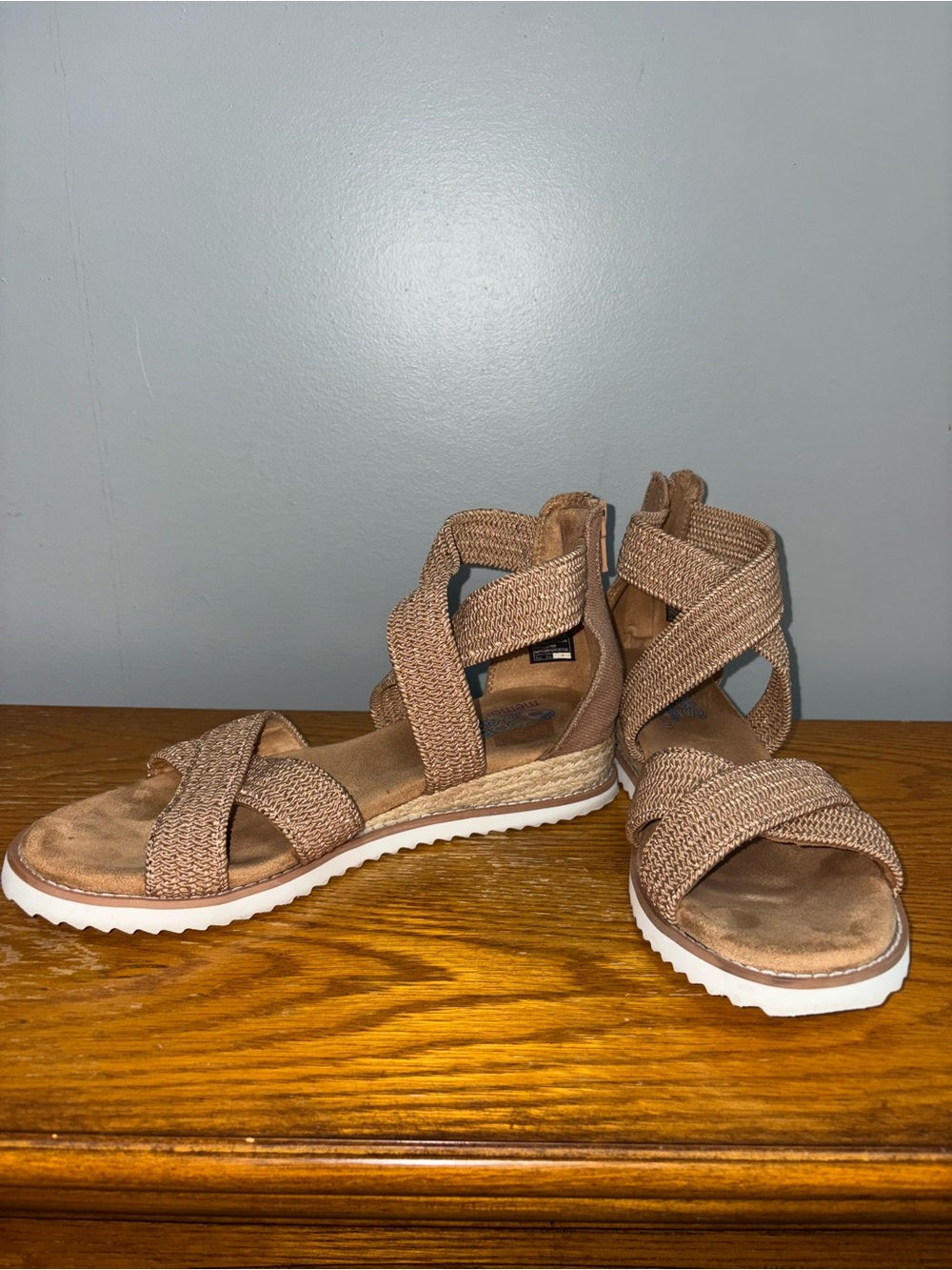 BOBS from Sketchers Woven Strappy Platform Espadrille Sandals Tan Taupe Size 8.5 - Picture 5 of 16